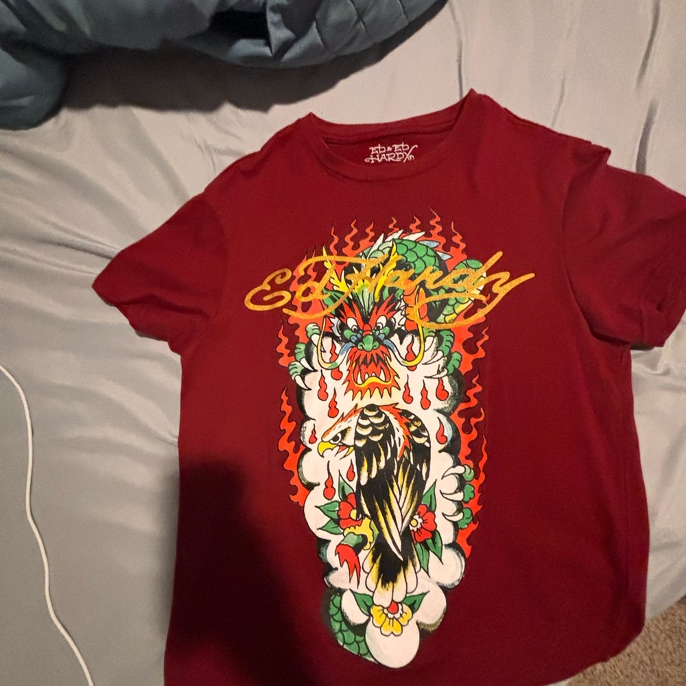 Ed Hardy Red Tee with Vibrant Graphic
